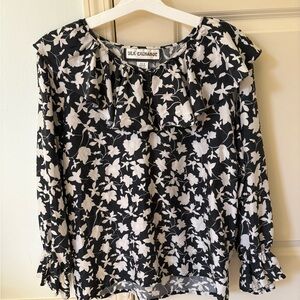 Silk Exchange Women’s Small Long Sleeve Blouse Black And White 100% Silk